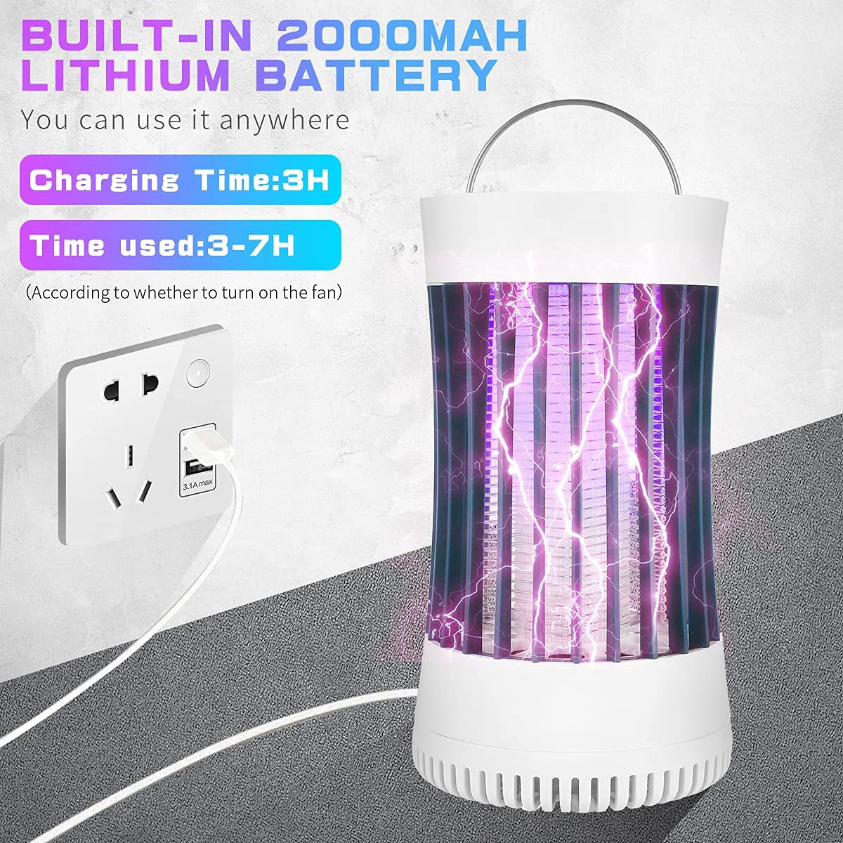 Skørter | AICase Bug Zapper, USB rechargeable indoor and outdoor mosquito killing lamp with 2000mah battery, suction fan, electric portable mosquito fly trap for home, camping, midges, backyard, patio