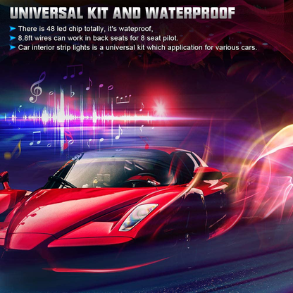 Skorter | SUNPIE Car Interior Lights, Car Strip Lights with App and Remote Control Waterproof LED Atmosphere Car Lights Comes with 48 LED Chips 2.7 m Length Indoor Lights with DC 12V Car Adapter Synchronize with Music