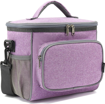 Skorter | Flowfly Insulated Reusable Lunch Box Adult Large Lunch Box For Women And Men With Adjustable Shoulder Strap Front Zipper Pocket And Double Large Side Mesh Pockets, Purple