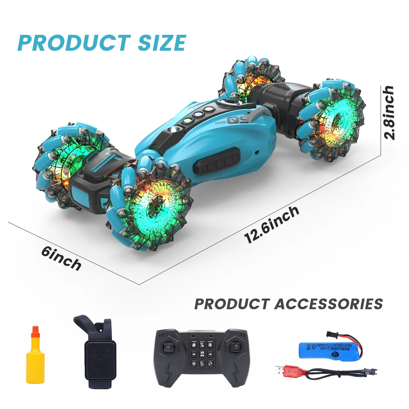 Skørter | 1:12 RC 2.4Ghz 4WD Hand Controlled RC Car with 360° Rotation, Spray, Lights and Music