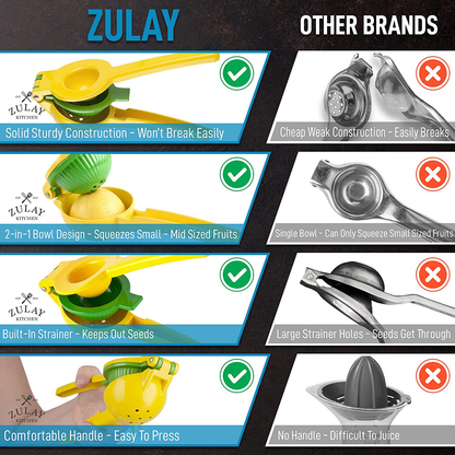 Skørter | Zulay Metal 2-in-1 Lemon Lime Squeezer - Hand Press Lemon Juicer - Maximum Utilization Manual Citrus Juice Press (Light Red and Yellow)