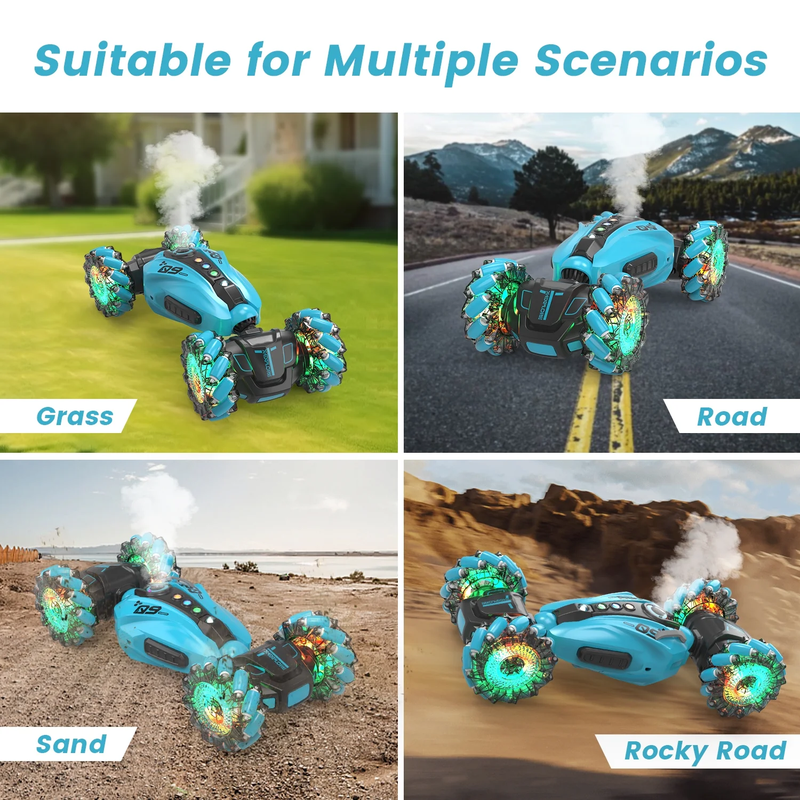 Skørter | 1:12 RC 2.4Ghz 4WD Hand Controlled RC Car with 360° Rotation, Spray, Lights and Music