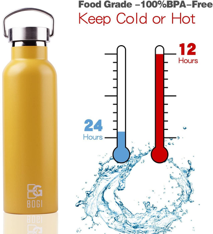 Skorter | BOGI 20oz Double-walled vacuum insulated stainless steel water bottle - Scratch resistant & eco-friendly for outdoor sports yoga camping + straw flip-cap, 2 straws & cleaning brush