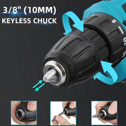 Skorter | 12V Wireless Drill with 42 Accessories with 3/8" Tool-less Chuck, 2 Speeds, 18+1 Positions, Built-in LED
