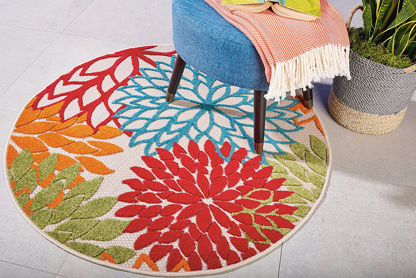 Skørter | Nourison ALH05 Aloha Indoor/Outdoor Floral Green x Area Rug, (4' Round), XROUND