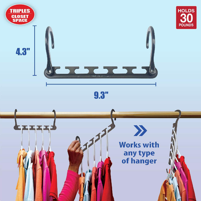 Skorter | Wonder Hanger Max New and Improved, Pack of 24 – Triples Clothes Space for Simple, Effortless, Wrinkle-Free Clothes, Comes Fully Assembled, Gray