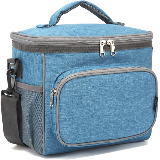 Skorter | Flowfly Insulated Reusable Lunchbox Adult Large Lunchbox For Women And Men With Adjustable Shoulder Strap Front Zipper Pocket And Double Large Mesh Pockets, Royal