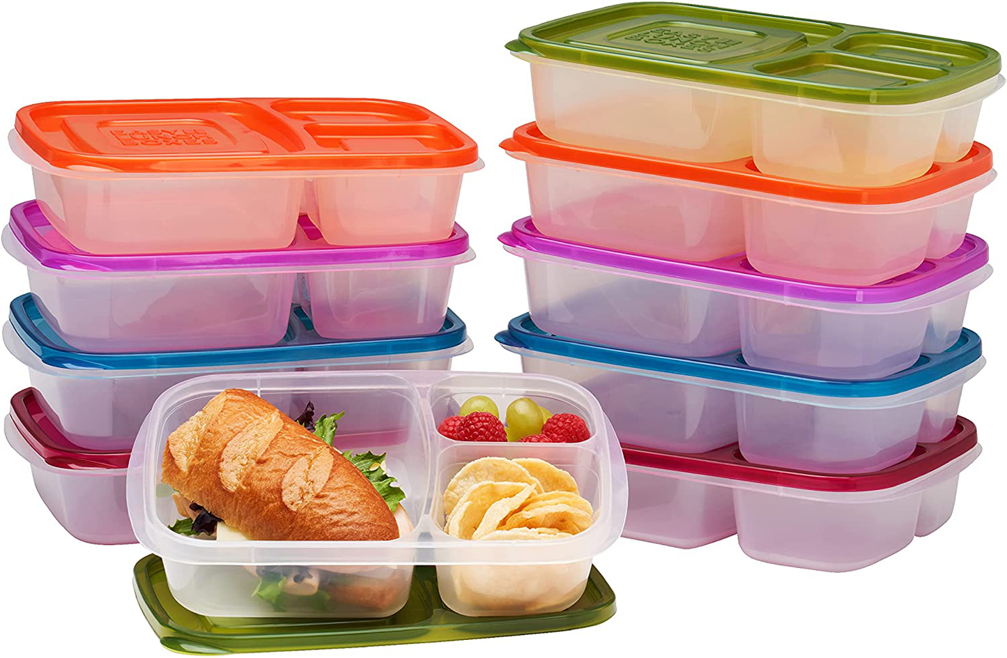 Skorter | Easylunchboxes - Bento Lunch Boxes - Reusable 3-Compartment Food Containers For School, Work, And Travel, Set Of 10, (Jewel Brights)