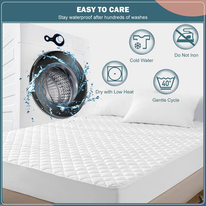 Skorter | Unilibra 100% waterproof quilted mattress protector Cal King size, 6''-25'' deep pocket mattress protector cover, breathable, hollow cotton alternative filled mattress topper