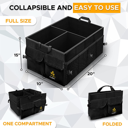 Skorter | Econour Trunk Organizer with Removable Dividers | Straight and Durable Trunk Organizer and Storage for SUVs with Straps | Collapsible Car Consoles & Organizers with Non-Slip Bottom & Multiple Lid Pockets