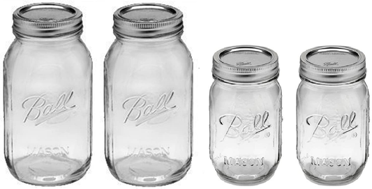 Skorter | Ball Mason Regular Mouth Jar With Lids And Bands, Set Of 4 Jars, Two 32oz Jars + Two 16oz Jars (Packaged Bundled)