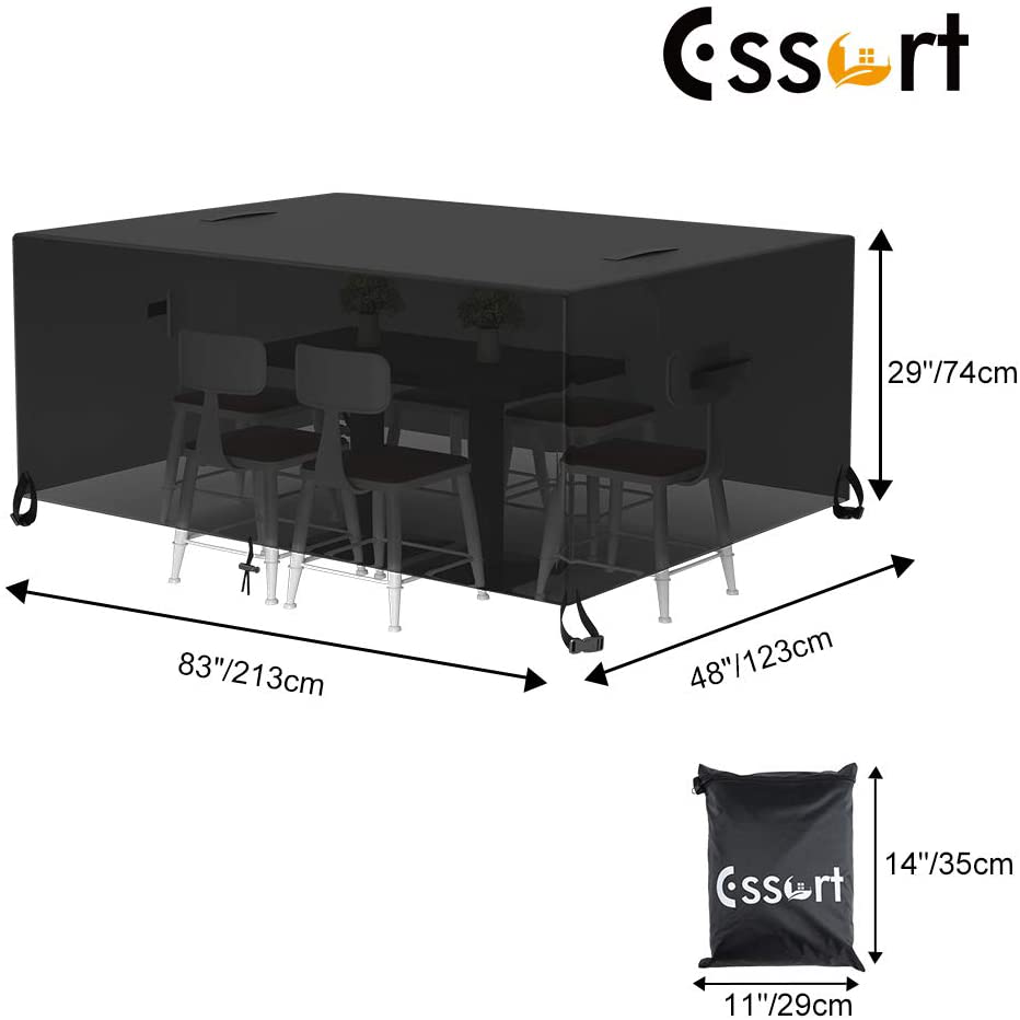 Skorter | Essort Outdoor Furniture Protection Waterproof Patio Table Cover, 4-6 Seats Heavy Duty Windproof Square Garden Table Sofa Cover, UV-Resistant (83.5''X48.4''X29'')