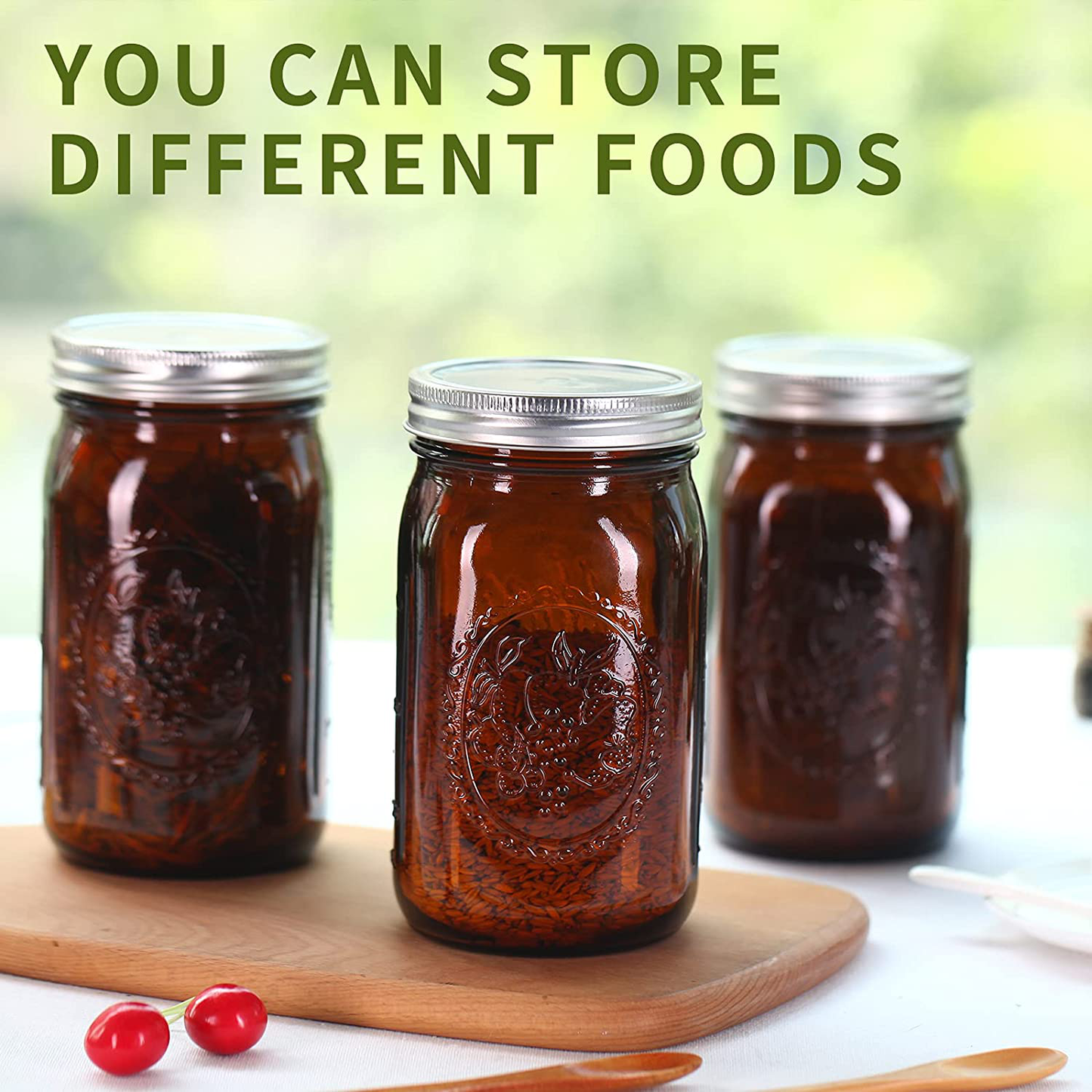 Skorter | Eleganttime Amber Glass Mason Jars 32 Oz Wide Mouth With Airtight Lids And Bands 6 Pack Large Glass Canning Mason Jars With Lids Quart Wide Mason Jars, Great For Canning Jar Pickle Fermenting Jam Jar