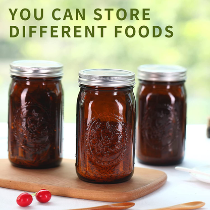 Skorter | Eleganttime Amber Glass Mason Jars 32 Oz Wide Mouth With Airtight Lids And Bands 6 Pack Large Glass Canning Mason Jars With Lids Quart Wide Mason Jars, Great For Canning Jar Pickle Fermenting Jam Jar