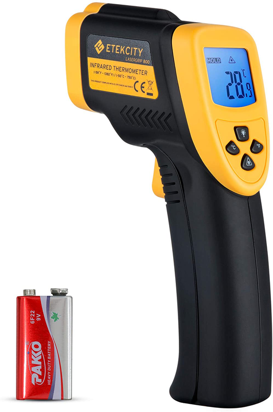 Skorter | Etekcity Infrared Thermometer 800 (Not for humans) Non-Contact Digital Temperature Gun, 16:1 DTS Ratio, 58℉ to 1382℉ (-50℃ to 750℃), Yellow and Black