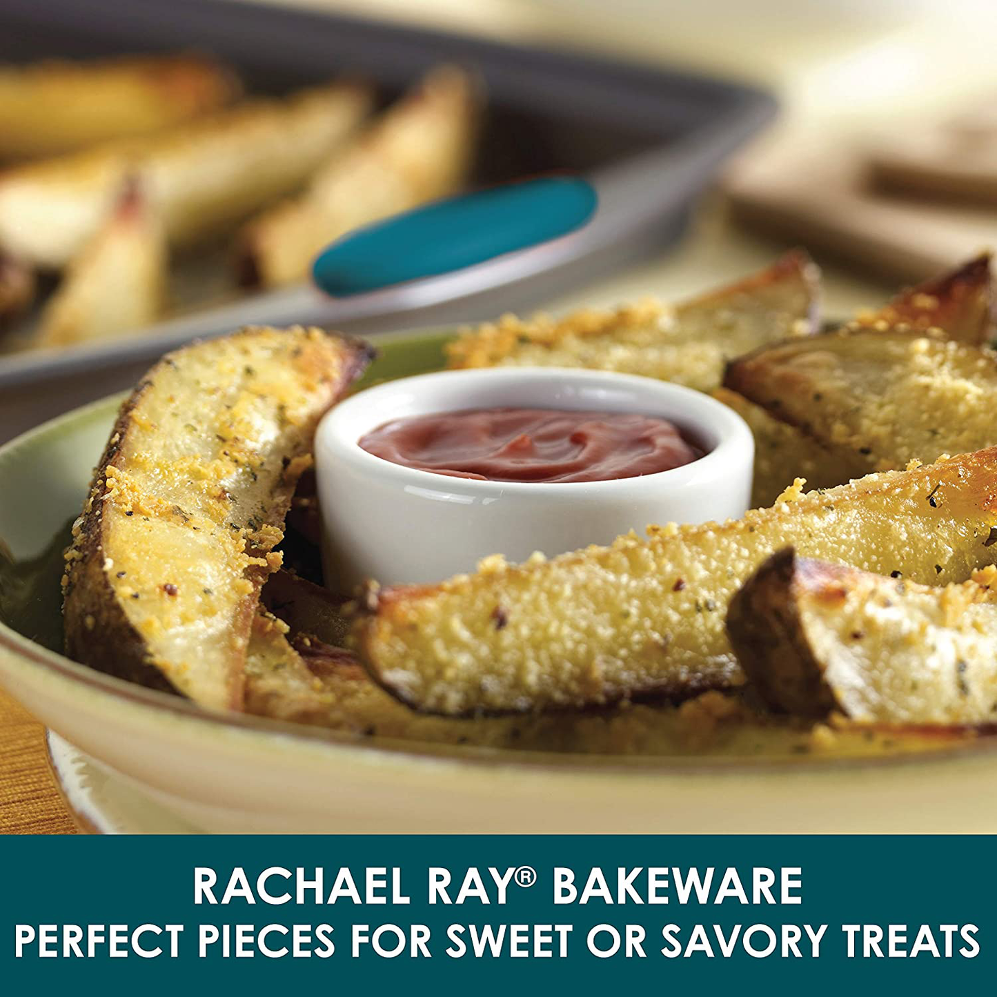 Skørter | Rachael Ray Nonstick Bakeware Set with Grips includes Nonstick Bakeware, Bake Sheet, and Nonstick Loaf Pan - 5 or 10 Pieces