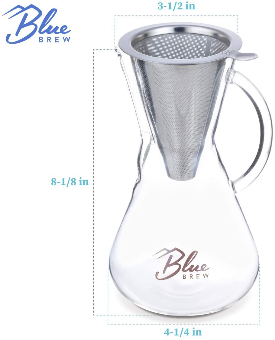 Skorter | Blue Brew BB1011 Pour Over Brewer - Coffee Machine Jug with Permanent Filter - 15oz