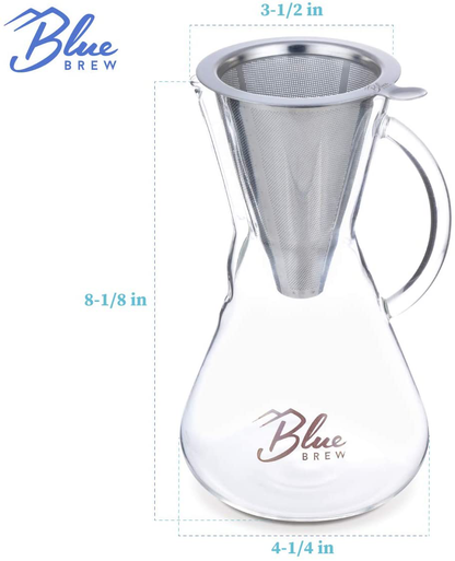 Skorter | Blue Brew BB1011 Pour Over Brewer - Coffee Machine Jug with Permanent Filter - 15oz