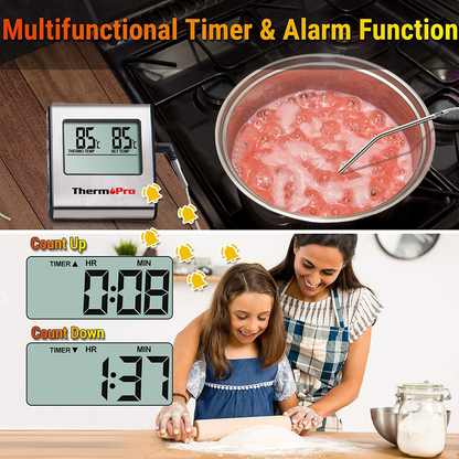 Skorter | ThermoPro TP-16 Large LCD Digital Cooking Meat Smoker Kitchen BBQ Grill Thermometer Clock Timer with Steel Probe