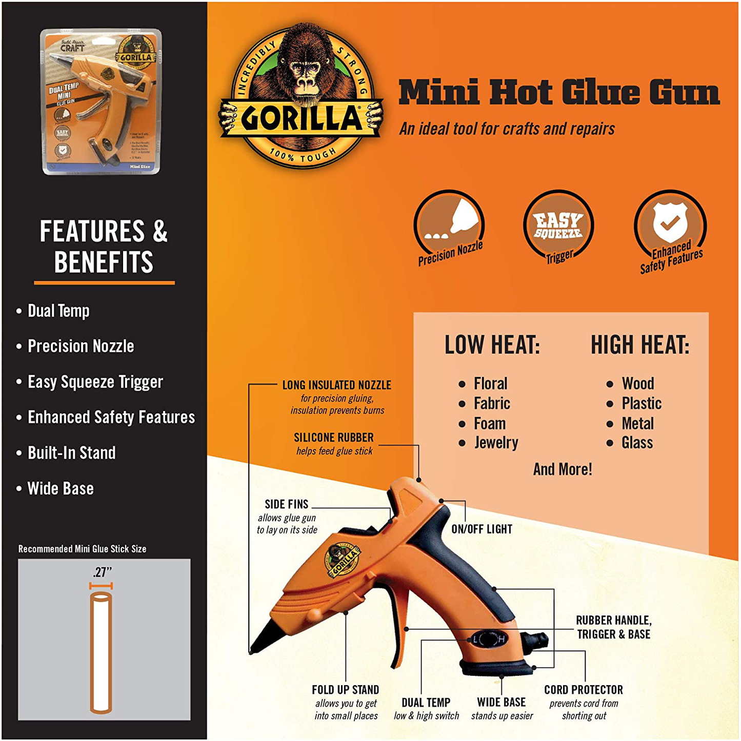 Skørter | Gorilla Dual Temp Mini Glue Kit with 30 Glue Sticks, (Pack of 1)
