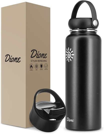 Skorter | Dione Water Bottle 40 oz. Bottle Double Wall Stainless Steel & Vacuum Insulated (Black) Sports Hydro Container for Home, Office, School, Outdoor Camping (Standard Mouth / Leak Proof / BPA Free Cap)