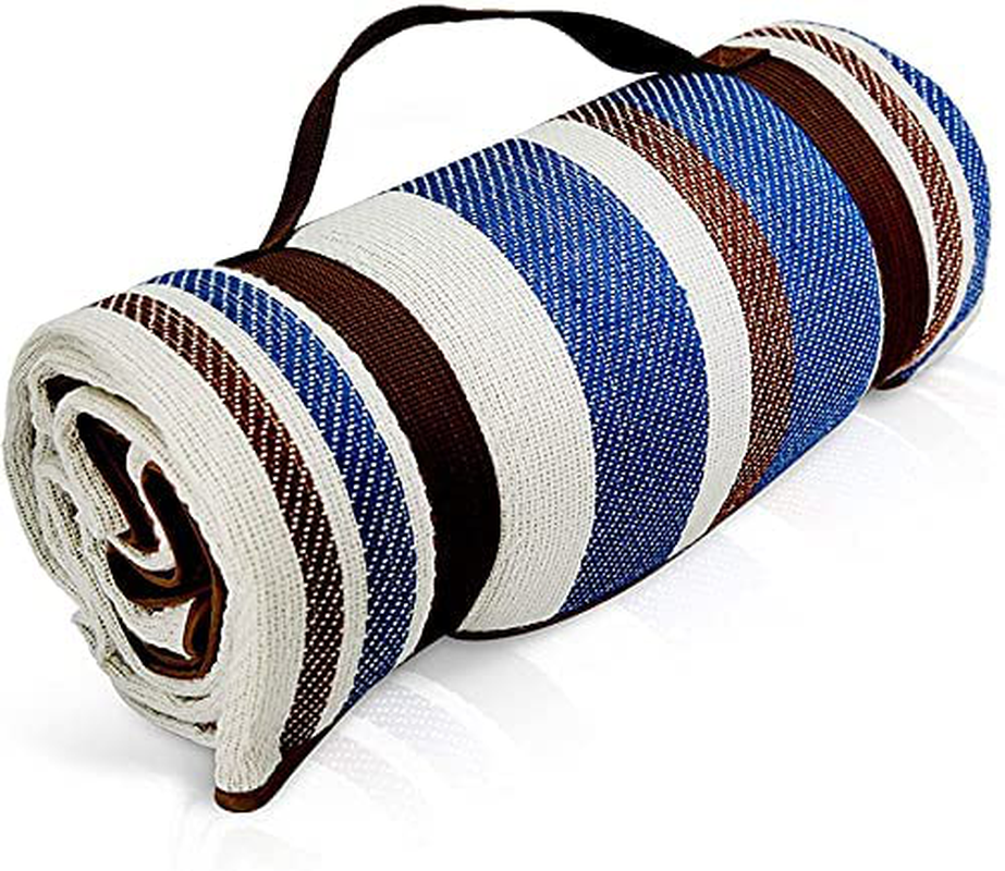Skørter | Extra Large Picnic Blanket Double Layer for Outdoor Waterproof Practical Food Tote Our Summer Blue and White Striped for the Beach, Camping on Grass