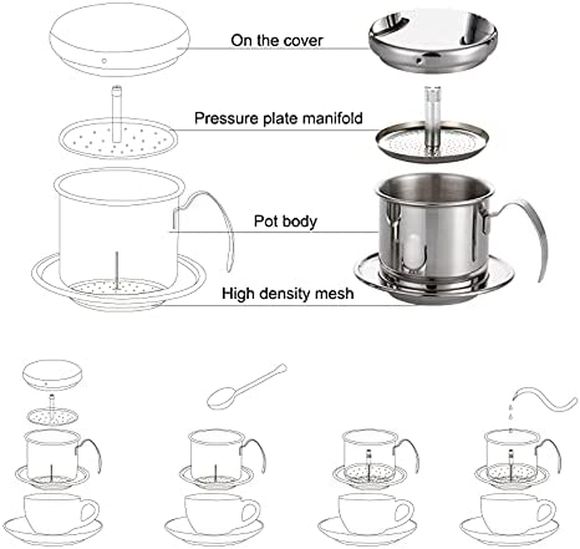 Skørter | Stainless Steel Drip Coffee Filter Holder Vietnamese Style Drip Coffee Pot Infuser Ideal for On the Go/Home (Gold)