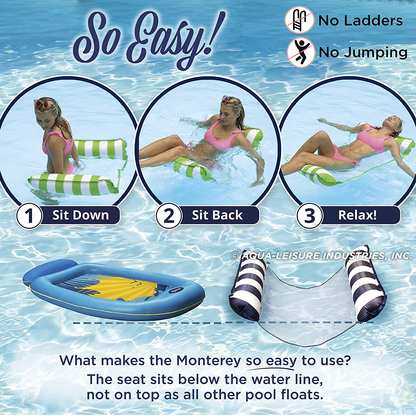 Skorter | Aqua LEISURE Mosaic 3-in-1 Pool Lounge Chair with Length Adjustment, Multi-use Inflatable (Chair, Drift, Lounge) Pool Floater, Green Mosaic (AZL17010MG)
