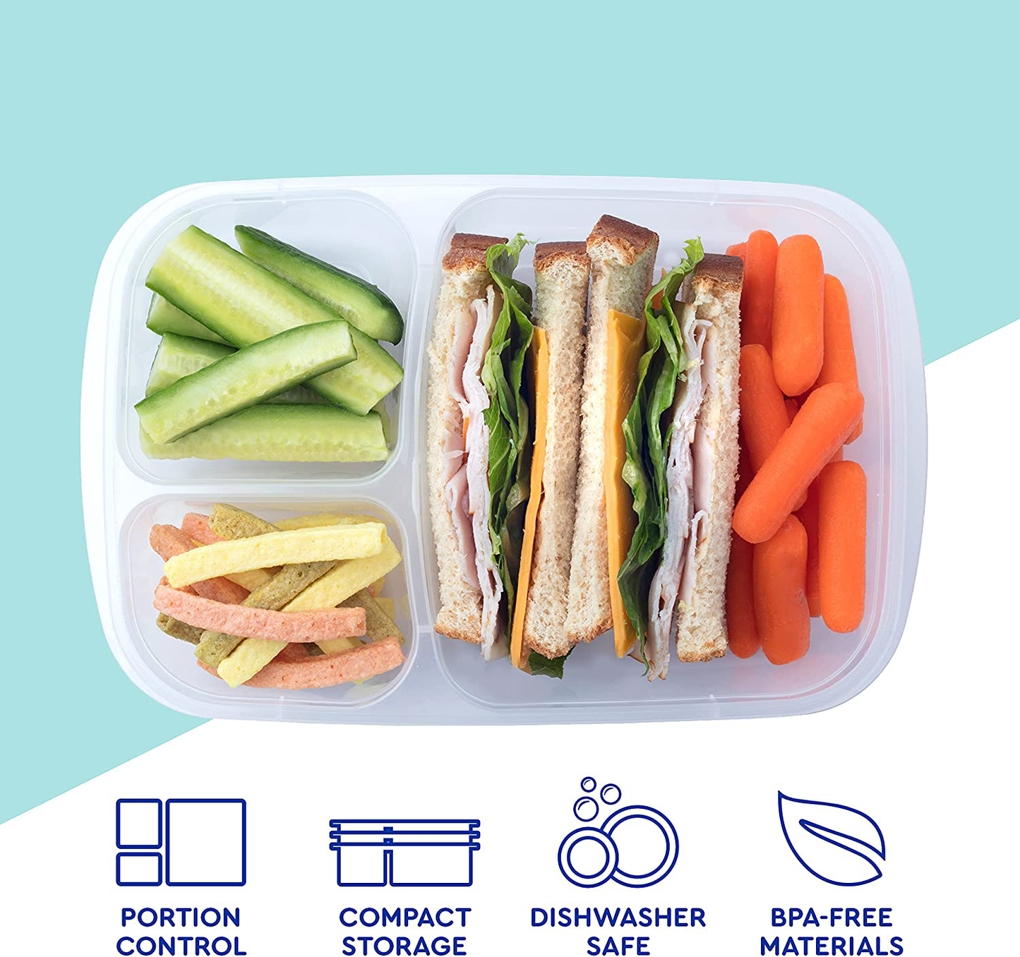 Skorter | Easylunchboxes - Bento Lunch Boxes - Reusable 3-Compartment Food Containers For School, Work, And Travel, Set Of 10, (Classic)