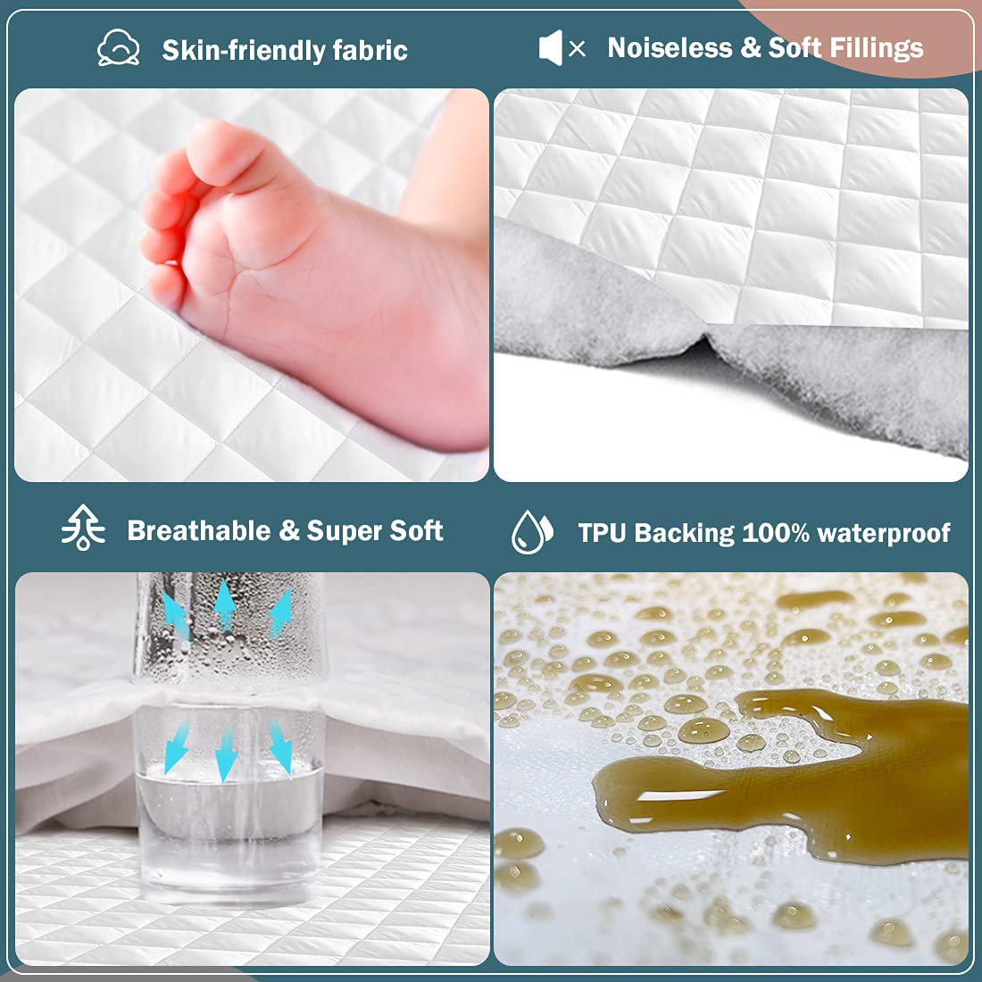 Skorter | Unilibra 100% waterproof quilted mattress protector Cal King size, 6''-25'' deep pocket mattress protector cover, breathable, hollow cotton alternative filled mattress topper
