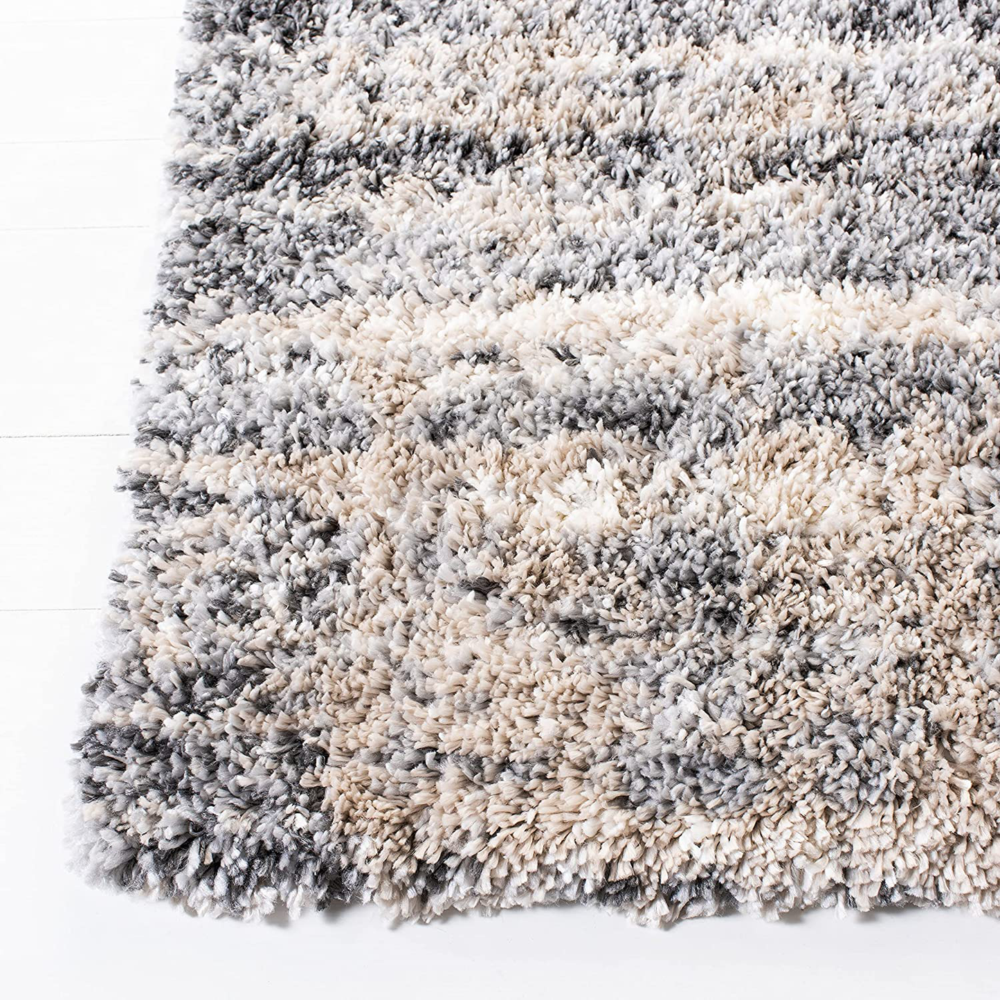 Skørter | SAFAVIEH Fontana Shag Collection FNT856G Modern Non-Shedding Living Room Bedroom Dining Room Entrance Curtain 2-inch Thick Area Rug, 3' x 5', Gray / Ivory