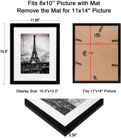 Skørter | upsimples 11x14 Picture Frame Set of 5, Display Pictures 8x10 with Mat or 11x14 Without Mat, Wall Gallery Photo Frames, Black