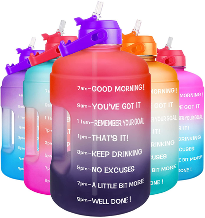 Skorter | 1 Gallon Water Bottle - with Straw & Motivational Time Marker Leakproof BPA Free
