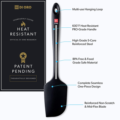 Skørter | DI ORO Seamless Series 3-Piece Silicone Spoon Set - 600°F Heat Resistant Non Stick Rubber Kitchen Spatula for Cooking, Baking, and Mixing – BPA Free and LFGB Certified Silicone (Black)