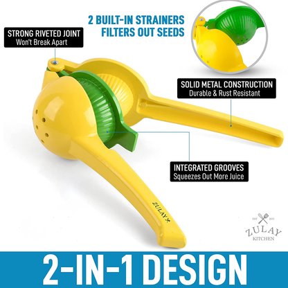 Skørter | Zulay Metal 2-in-1 Lemon Lime Squeezer - Hand Press Lemon Juicer - Maximum Utilization Manual Citrus Juice Press (Light Red and Yellow)