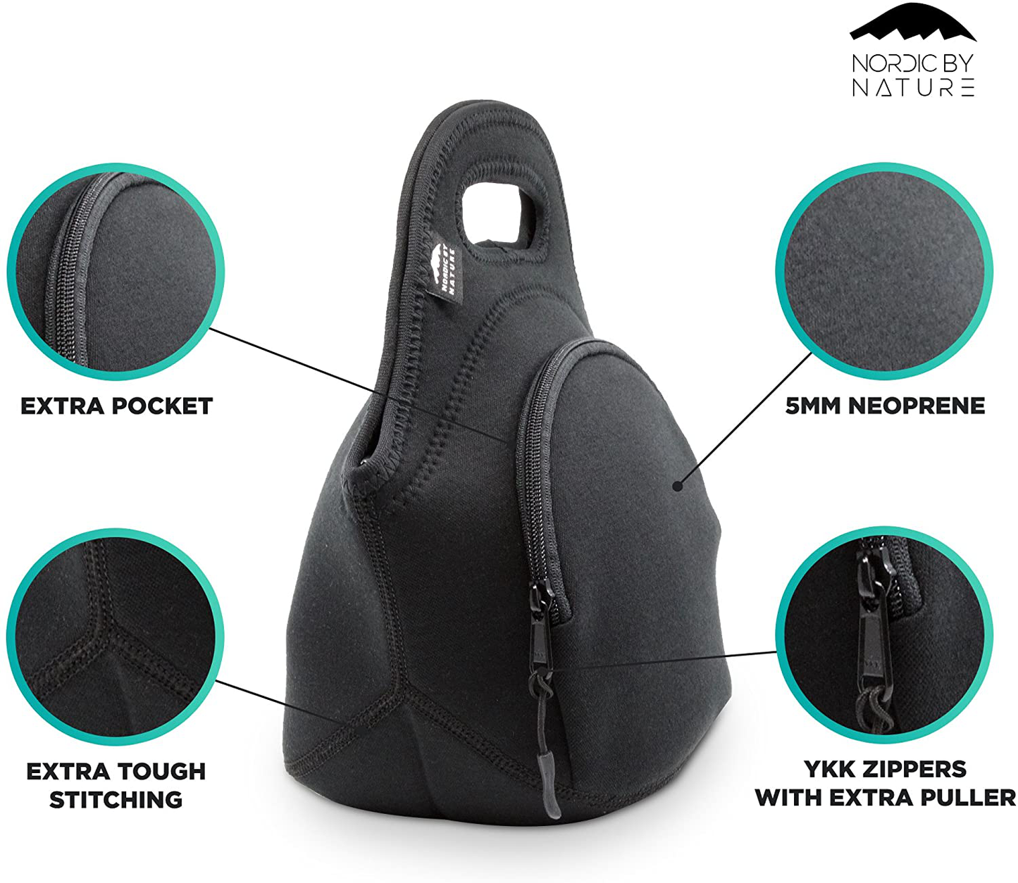 Skørter | Nordic By Nature Neoprene Lunch Bag for Women & Lunch Bag for Children Insulated Lunch Bag Reusable Washable Extra Thick Neoprene & Soft Cotton Feel, Premium Stitching, External Pocket, (M) Dark Gray/Red