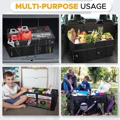 Skorter | Econour Trunk Organizer with Removable Dividers | Straight and Durable Trunk Organizer and Storage for SUVs with Straps | Collapsible Car Consoles & Organizers with Non-Slip Bottom & Multiple Lid Pockets