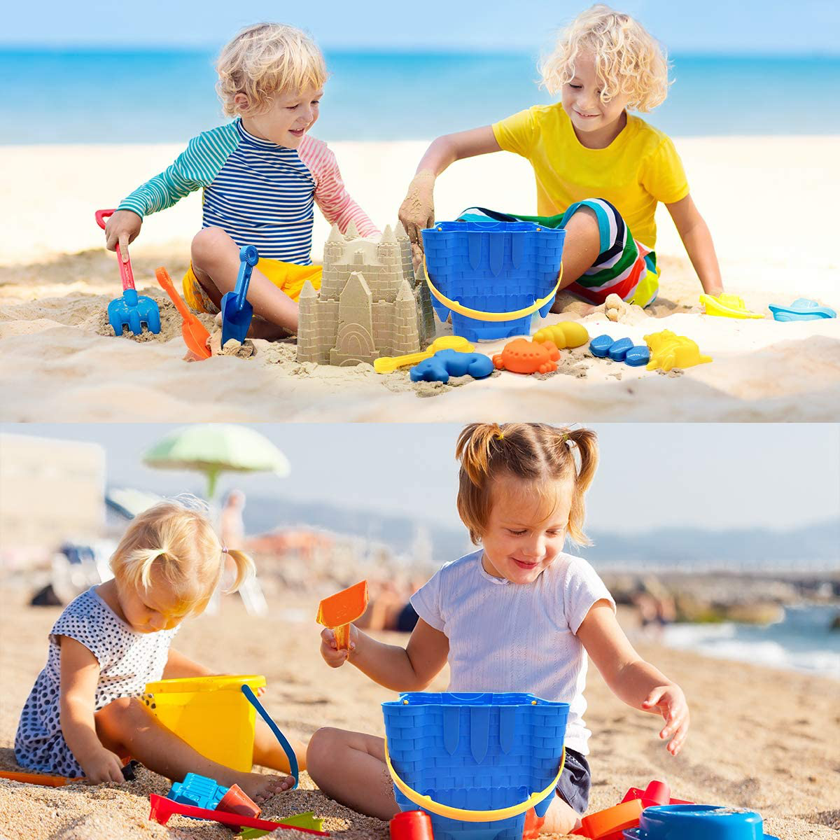 Skørter | Children's Beach Sand Toy Set, 27 pcs Beach Toy Castle Molds Sand Molds, Beach Bucket, Beach Spade Tool Kit, Sandbox Toys for Toddlers, for Toddlers Outdoor Indoor Play Gift 1 Bonus Net Bag Included