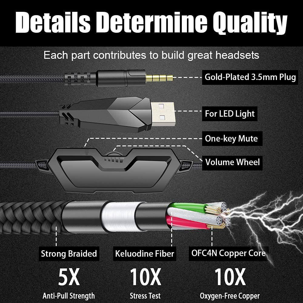 Skorter | Bengoo G9000 Stereo Gaming Headset For Ps4 Pc Xbox One Ps5 Controller, Noise-Cancelling Over-Ear Headphones With Microphone, Led Light, Bass Surround, Soft Memory Earmuffs For Laptop Mac - Black