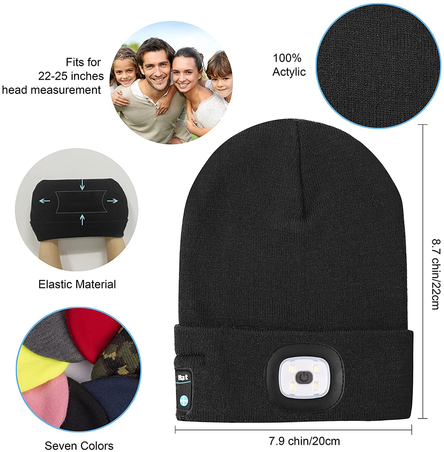 Skørter | Keains Unisex Bluetooth Beanie hat with light, upgraded musical knitted hat with headphones and built-in stereo speakers & microphone, LED hat for running and hiking, Christmas gift for men women dad