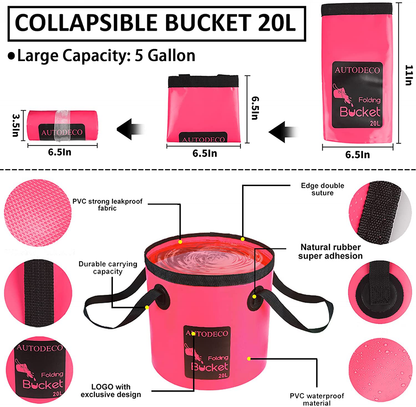Skørter | AUTODECO 22Pcs Car Wash Cleaning Tool Set Car Detailing Set with Black Leather Bag Pink Collapsible Bucket Washing Mitt Sponge Towels Tire Brush Window Scraper Dust Brush Complete Interior Car Care Set