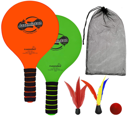 Skørter | Funsparks Paddle Ball Game Jazzminton Beach for Family and Friends – 2 Paddles, 2 Birdies, 1 Ball and Carry Bag – Wind Birdie Included for Windy Days – Racket Game for All Ages