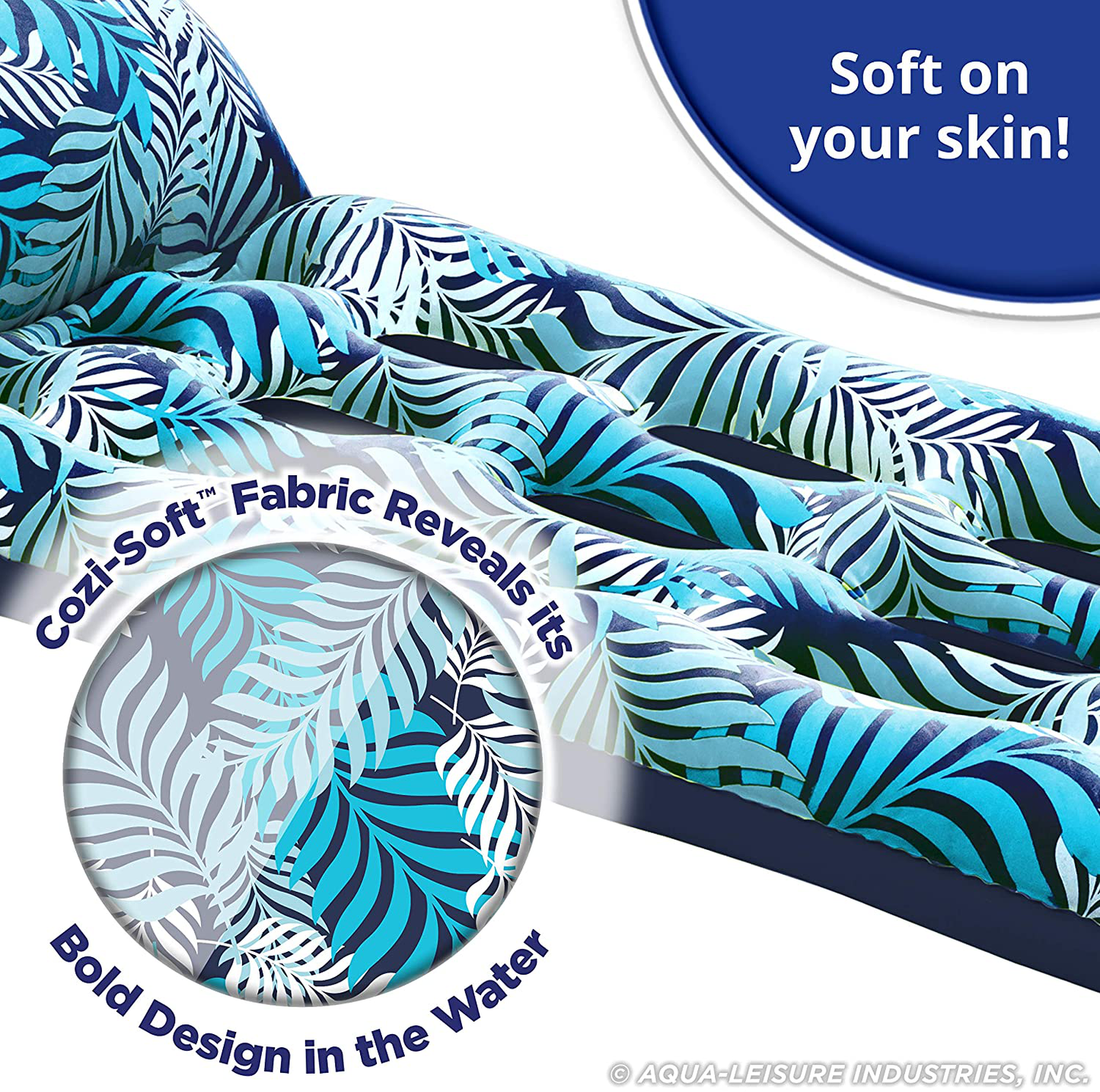 Skorter | Aqua 18-pocket inflatable contour lounge, luxury fabric, sun-tanned bathing surface, heavily equipped, teal ferns