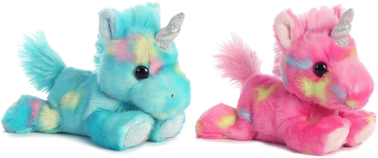 Skørter | Aurora Bundle of 2 Filled Beanbag Animals - Blueberry Ripple Unicorn & Jelly Roll Unicorn, Blue/Pink, Multicolored