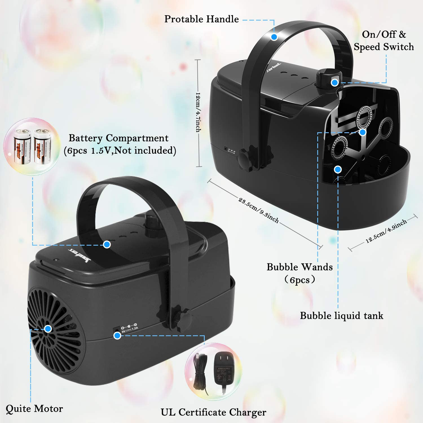 Skorter | Bubble Machine Durable Automatic Bubble Blower, 4800+ Bubbles Per Minute Bubbles for Children Toddlers Bubble Maker Powered by Plug-in or Batteries Bubble Toys for Indoor Outdoor Birthday Party