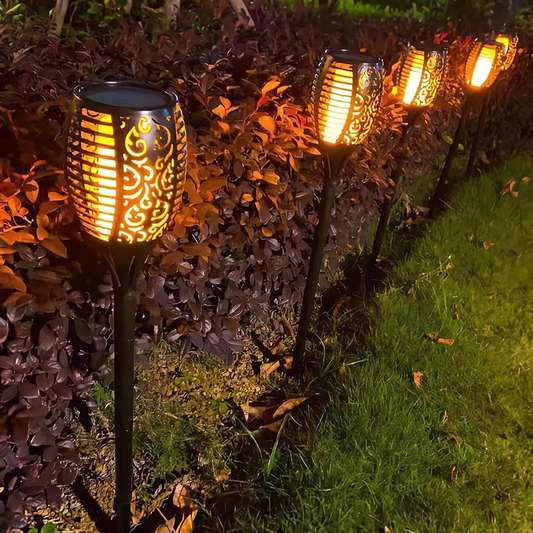 Skørter | 4 Pack LED Solar Torch with Flaming Happiness Outdoor Waterproof, Automatic On/Off Solar Garden