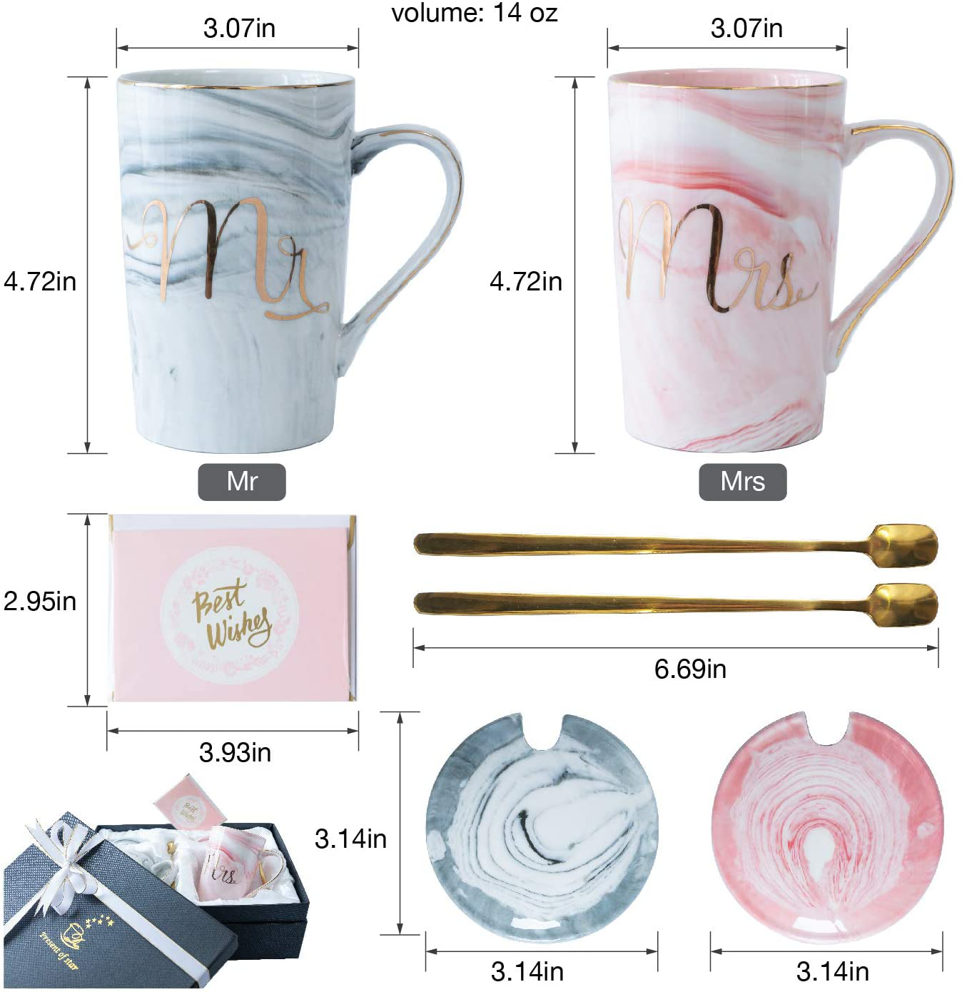 Skørter | Jumway Mr and Mrs Coffee Mugs - Wedding Gifts for Bride and Groom - Gifts for Bridal Shower Engagement Wedding and Gift Couple Anniversary - Ceramic Marble Mugs 14 Oz Pink