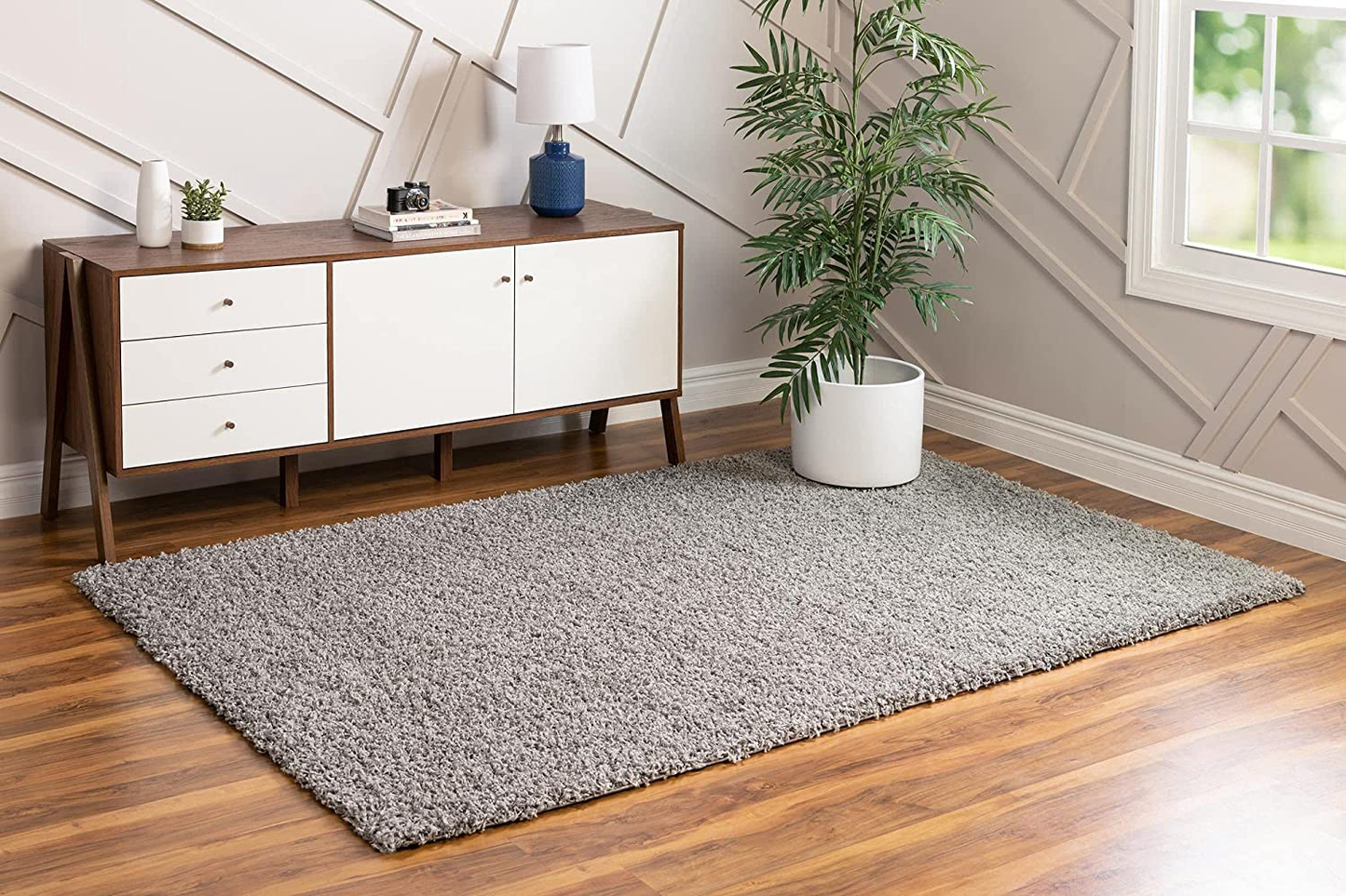 Skørter | Unique Loom Solo Solid Shag Collection Area Modern Plush Rug Lush & Soft, 3' 3" x 5' 3", Jet Black