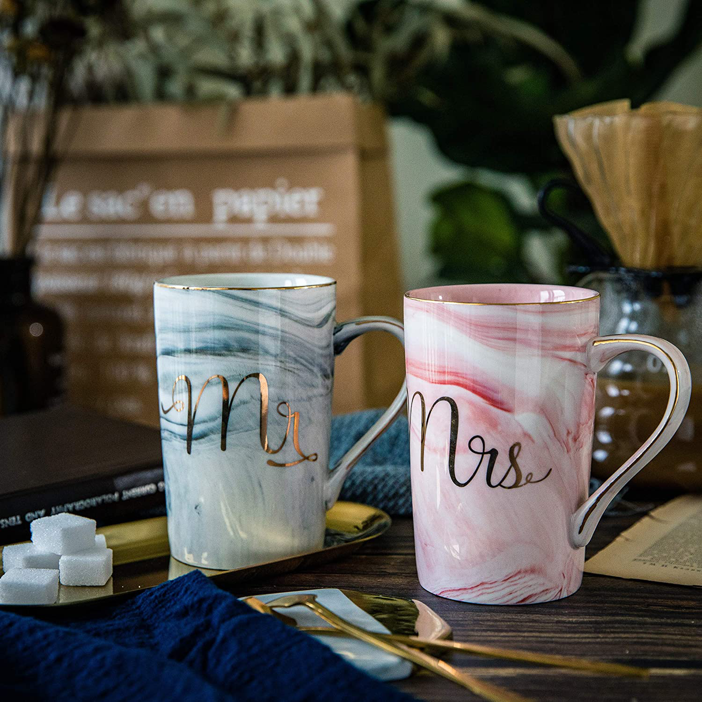 Skørter | Jumway Mr and Mrs Coffee Mugs - Wedding Gifts for Bride and Groom - Gifts for Bridal Shower Engagement Wedding and Gift Couple Anniversary - Ceramic Marble Mugs 14 Oz Pink