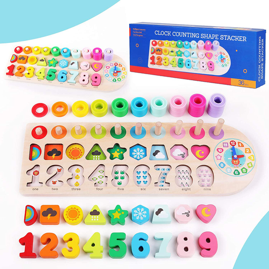 Skorter | QZMTOY preschool education learning Montessori toys for children, toddler puzzles number shape sorter counting stacking with clock weather, boys girls activities math games gift for age 3 4 5 years